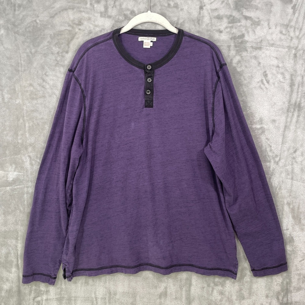 Carbon 2 Cobalt Henley Shirt Mens Large Long Sleeve Pullover 2 Button Purple